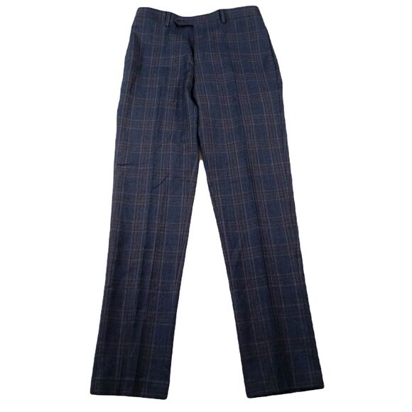 Tallia Slim-Fit Dress Pants Mens 30x32‎ Navy Burgundy Plaid Wool Stretch $175 - Picture 1 of 7